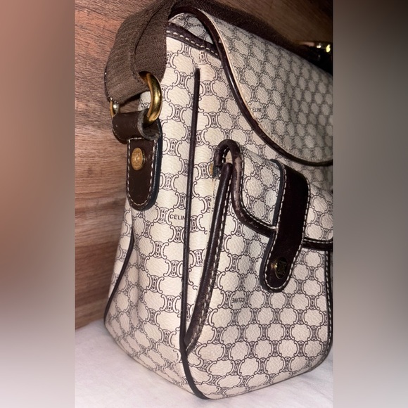 Celine Vintage Macadam Canvas PVC Leather Trim With Brown Adjustable Strap VGC - Picture 4 of 11